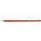 A red pencil that tapers to a point. Text can be seen on the pencil.