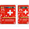 Two red pencil boxes with colored pencils. Swiss cross, "18 Colour Pencils" and "12 Colour Pencils" are written on it.