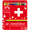 Red crayon box with 18 colored pencils. Top: colored pencils. Swiss logo.