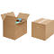 Two brown cardboard boxes, one open with contents, the other closed with tape.