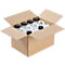 Box with canisters, capped with black lids.