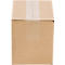 A square brown cardboard box, sealed on top with transparent tape.