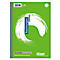 Carnet de factures vert avec un coup de pinceau blanc et du texte bleu. Inscriptions "Rechnungen", nom du produit et logo en bas à droite.