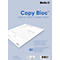 Fond bleu avec bloc blanc, nom du produit Copy Bloc, 50 feuilles, numérotation consécutive.