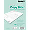 Un bloc "Copy Bloc" avec des formulaires de facturation. Le bloc est en biais. Inscription "Copy Bloc" en turquoise.