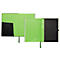 Carnet ouvert avec couverture verte, intérieur noir et marque-page.