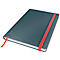 Bloc-notes bleu-gris avec élastique et marque-page rouges. La marque Leitz est visible sur la couverture.
