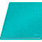 Cahier turquoise à motif géométrique. En bas à droite : logo Leitz.