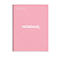 Cahier rose clair avec spirale blanche, lettrage "notebook".