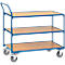 Carrito de transporte con mesa, 3 niveles, acero/madera, azul-haya, An 850 x P 500 mm, hasta 300 kg, ruedas TPE