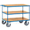 Carrito de transporte con mesa, macizo, 3 niveles, 1000 x 700 mm, hasta 500/600 kg, acero/madera, azul/haya