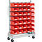 Carro contenedor de almacén, lados simples, ancho 1130 x fondo 510 x alto 1705 mm, 35 x 7,5 l rojo
