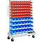 Carro contenedor de almacén, lados simples, ancho 1130 x fondo 510 x alto 1705 mm, 60 x 0,7 l rojo, 28 x 7,5 l azul