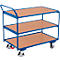 Carro de mesa Schäfer Shop Select, ligero, tablero de acero/MDF, decoración azul genciana/haya, 3 estantes, L 985 x A 605 mm, ruedas TPE con EasySTOP, hasta 250 kg