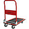 Carro de plataforma Schäfer Shop Pure, asa de empuje plegable, revestimiento antideslizante, ruedas giratorias y fijas, hasta 150 kg, L 725 x A 475 x A 835 mm, rojo-negro