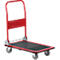 Carro de plataforma Schäfer Shop Pure, asa de empuje plegable, revestimiento antideslizante, ruedas giratorias y fijas, hasta 150 kg, L 725 x A 475 x A 835 mm, rojo-negro