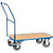 Carro para almacén, con plataforma de madera, L 1000 x An 700 mm, hasta 400 kg, tubo de acero, azul