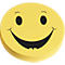 Bloc-notes smiley jaune. Yeux noirs, souriant avec des dents.