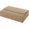 Boîte en carton rectangulaire marron, sur fond blanc.