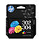 Cartouche d'encre trois couleurs HP 302/304 originale dans un emballage noir avec des illustrations de fleurs.