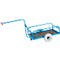 Blue transport cart with red handle and gray wheels.