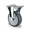 Steel swivel caster with black wheel and silver holder, isolated on a white background.