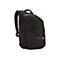 Schwarzer Rucksack mit rotem ReiÃŸverschluss und Logo. Gepolstertes Design und Case Logo.