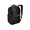 Schwarzer Rucksack, RÃ¼ckansicht. Gepolsterte TrÃ¤ger, Mesh-RÃ¼ckenteil. ReiÃŸverschlÃ¼sse und VerstÃ¤rkungen.
