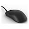 Schwarze, ergonomische Gaming-Maus mit Kabel vor weißem Hintergrund.