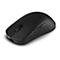 Schwarze, kabellose Gaming-Maus mit ergonomischem Design und Scrollrad auf weißem Hintergrund.