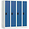 Casier scolaire, largeur de compartiment 300 mm, serrure à cylindre de sécurité, 4 compartiments, gris clair/bleu brillant