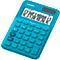 Turquoise calculator with white buttons and display, showing numbers.