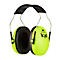 Protection auditive vert vif avec bandeau noir. Le mot 'kid' est visible sur les coquilles.