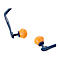 Deux bouchons d'oreille orange avec des montures bleues.