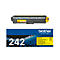 Cartouche de toner jaune Brother TN242Y avec son emballage sur fond blanc.