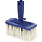 Blue brush head with white bristle field and handle.