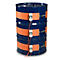 Fût métallique bleu avec bandes chauffantes orange et unités de contrôle.