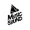 Schwarzes Logo mit der Inschrift Music Sound und einem stilisierten Play-Button darüber.