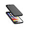 Dunkelgraues Smartphone-Cover, das über einem Smartphone liegt, das mit einer Schutzhülle ausgestattet ist.