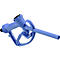 Blue spray gun with handle and long spout, detailed view.
