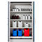 Een witte kast met open deuren, gevuld met witte en gekleurde containers.