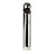 Cendrier argenté cylindrique avec couvercle. Motif de trous en haut. Plastique transparent en bas.
