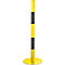 Yellow and black striped barrier post with a round yellow base. Two eyelets at the top.