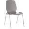 Chaise grise avec effet bois, pieds chromés et dossier.