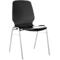 Chaise noire avec pieds chromés. Assise et dossier sont d'une seule pièce.