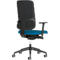 Chaise de bureau NowyStyl UTILA, avec accoudoirs, mécanisme synchrone, siège multicouche, hauteur/profondeur d'assise réglables, dossier avec revêtement résille, noir/bleu