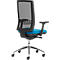 Chaise de bureau WIKI, avec accoudoirs, dossier en maille, structure en aluminium poli, bleu clair