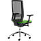 Chaise de bureau WIKI, avec accoudoirs, dossier en maille, structure en aluminium poli, verte
