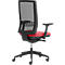 Chaise de bureau WIKI, avec accoudoirs, dossier en maille, structure en plastique, rouge foncé