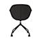 Chaise de bureau gris foncé, vue arrière. Dossier rond, cadre noir avec roues.